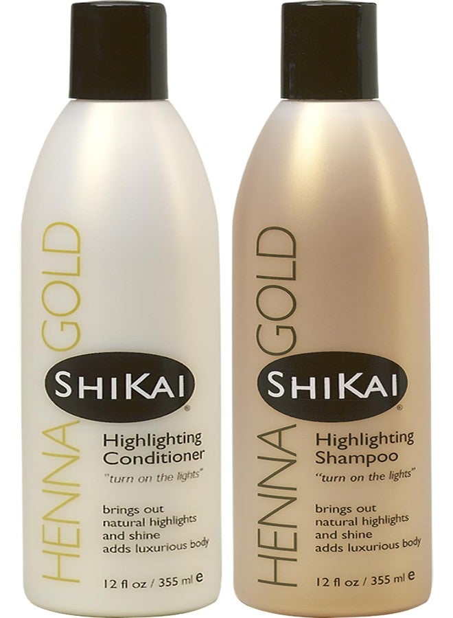 ShiKai Henna Gold Highlighting Shampoo & Conditioner (12 oz, Pack of 2) | Hydrating Hair Brightener Enhances Natural Highlights | Add Moisture, Shine, & Volume to Dull Hair